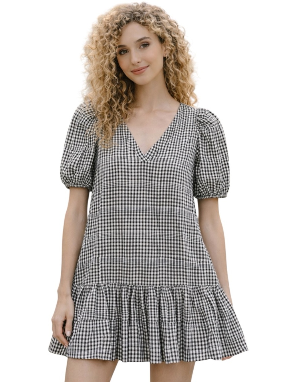 Calvin Klein Gingham Ruffle Hem Babydoll Dress Womens 14 Black White Cottagecore